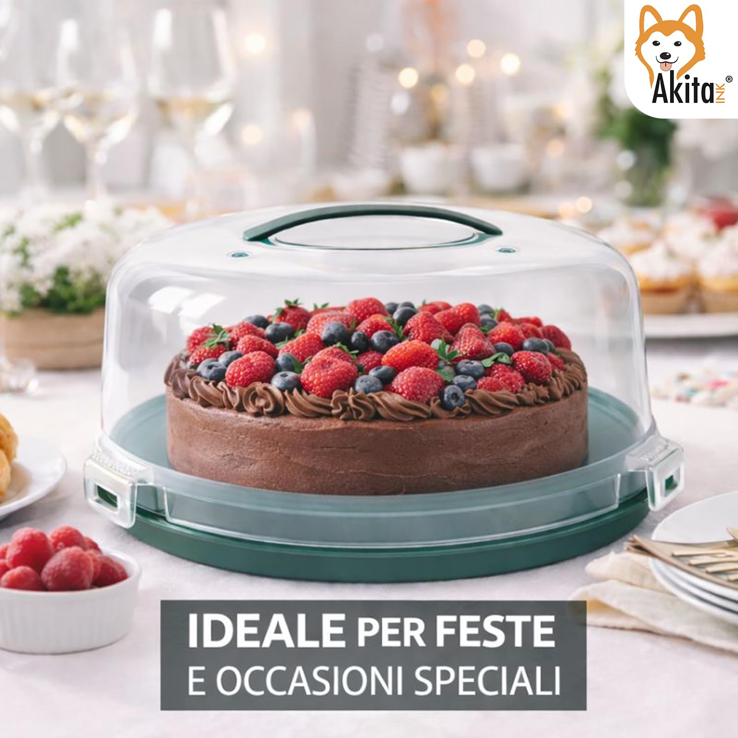 Akitaink porta torta con coperchio verde 28 cm