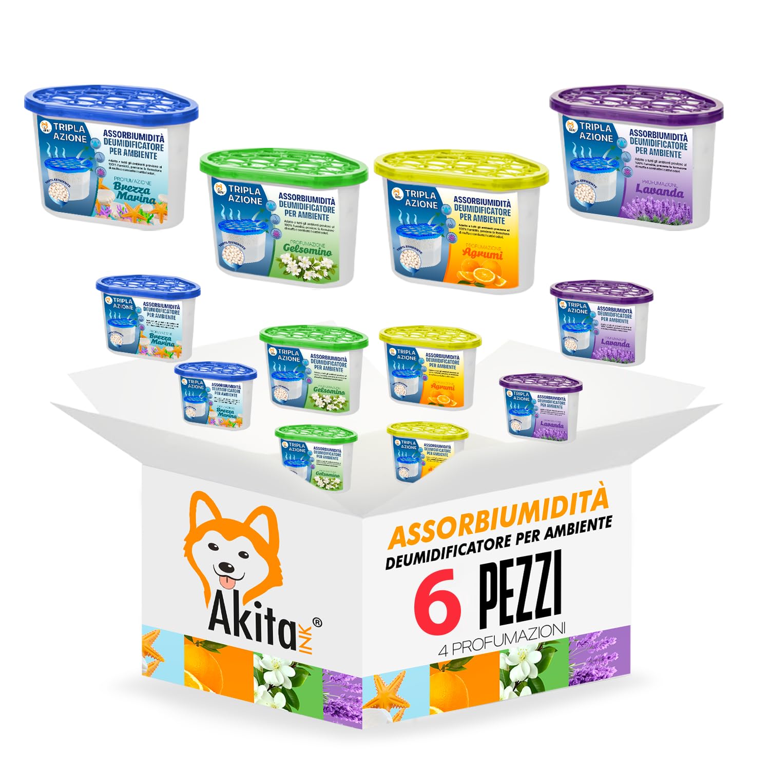 Akitaink Assorbiumidità 500 ml 6 pezzi profumati anti muffa