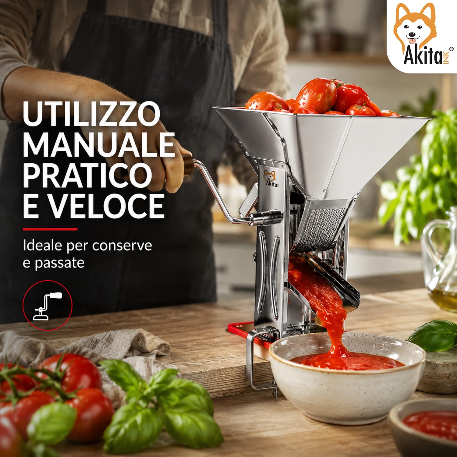 Akitaink Spremipomodoro Manuale Inox con Morsetto