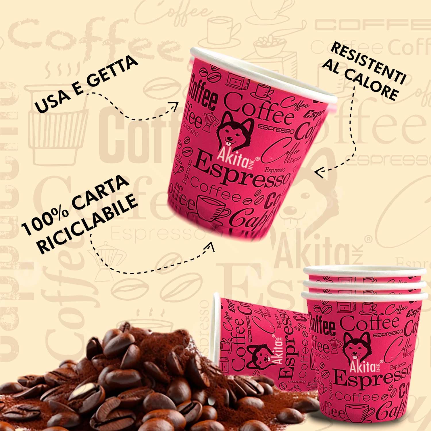 Akitaink Bicchierini Caffè Carta 75 ml 1000 Pezzi Monouso