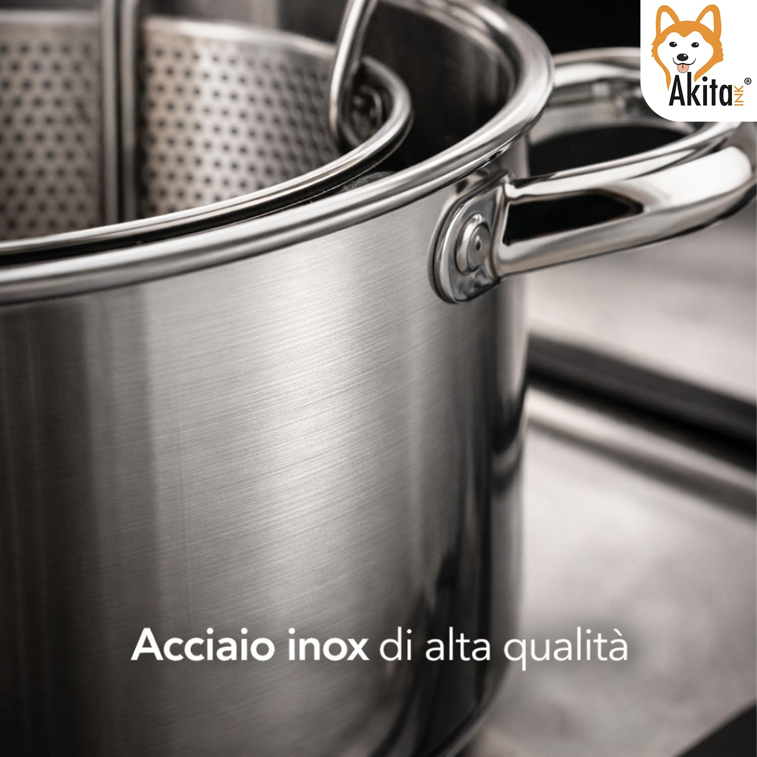 Akitaink bollipasta 20 cm acciaio inox 2 cestelli induzione