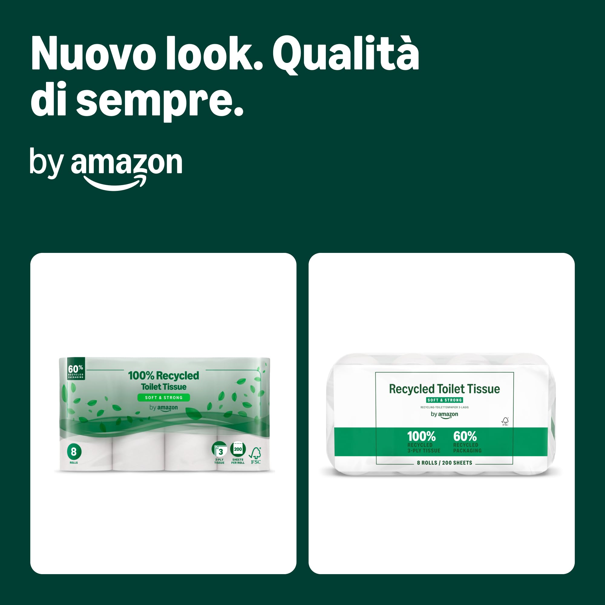 by Amazon carta igienica riciclata 3 veli 8 rotoli 200 strappi