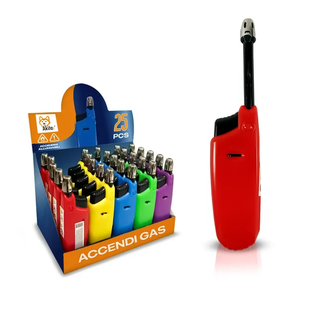 Akitaink accendini lunghi ricaricabili box 25 pz assortiti