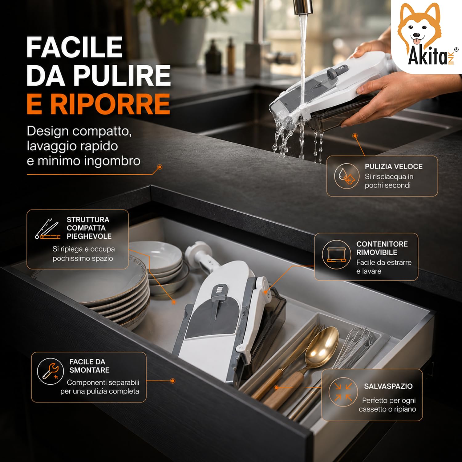 Akitaink Mandolina Verticale Manuale Spessore Regolabile