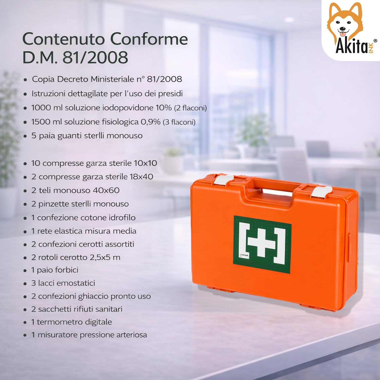 Akitaink Allegato 1 cassetta pronto soccorso aziendale con sfigmomanometro