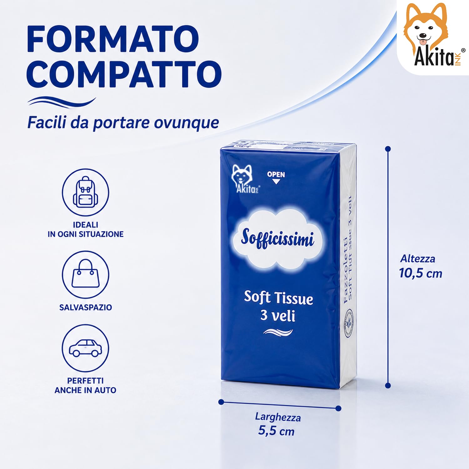 Akitaink Soft Tissue fazzoletti 3 veli scorta 1000 pezzi