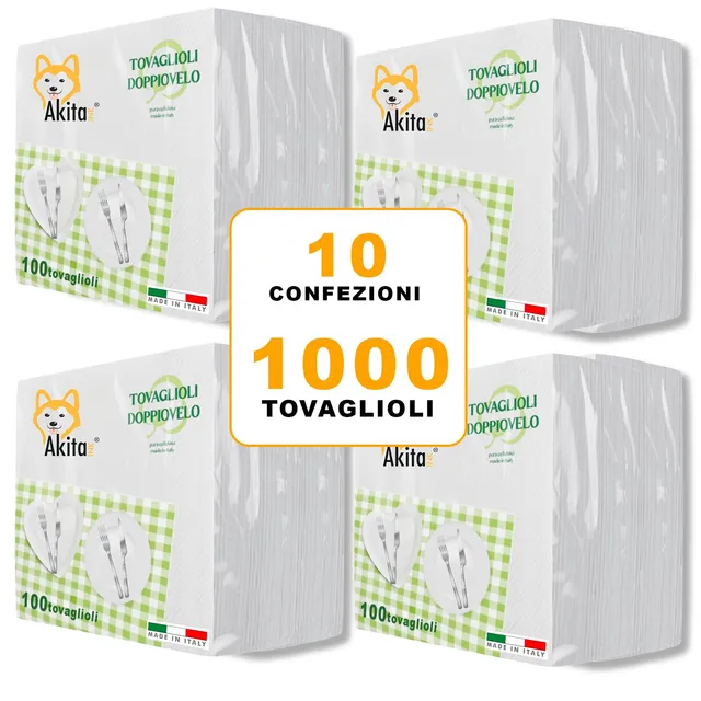 Akitaink Tovaglioli 2 veli decorati 1000 pezzi pura cellulosa