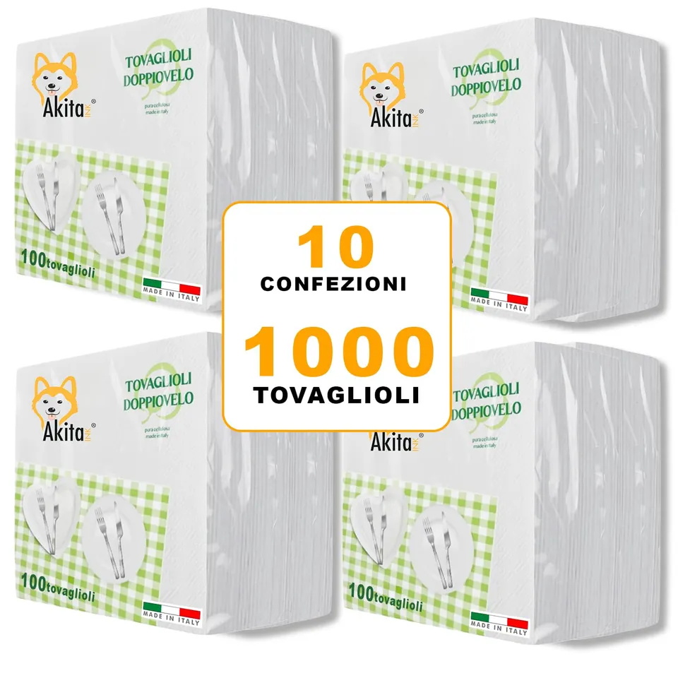 Akitaink Tovaglioli 2 veli decorati 1000 pezzi pura cellulosa