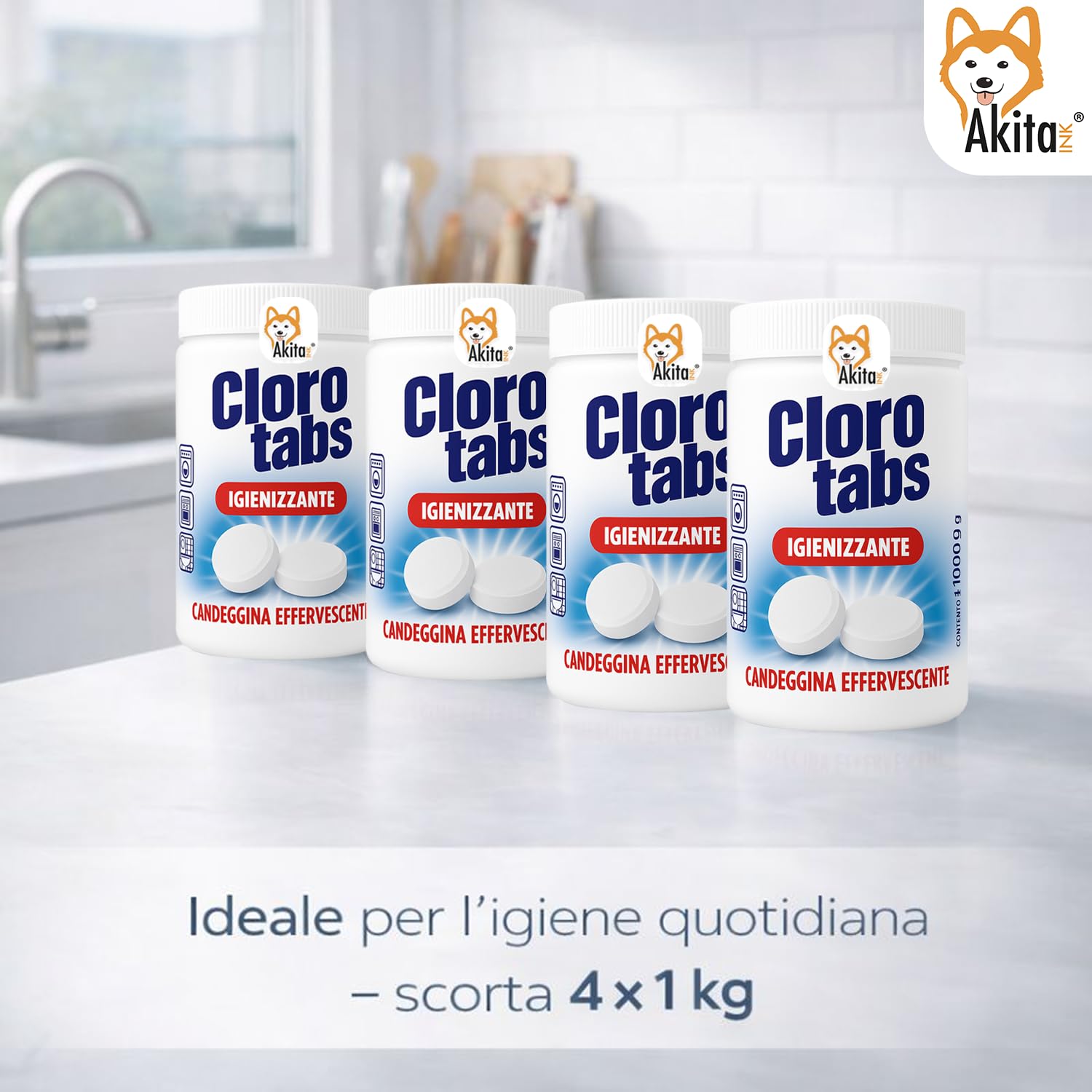 Akitaink Cloro Tabs pastiglie candeggina 4 kg cloro attivo