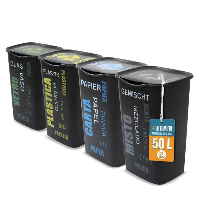 Akitaink Pattumiere differenziata 50 litri 4 pezzi con coperchio
