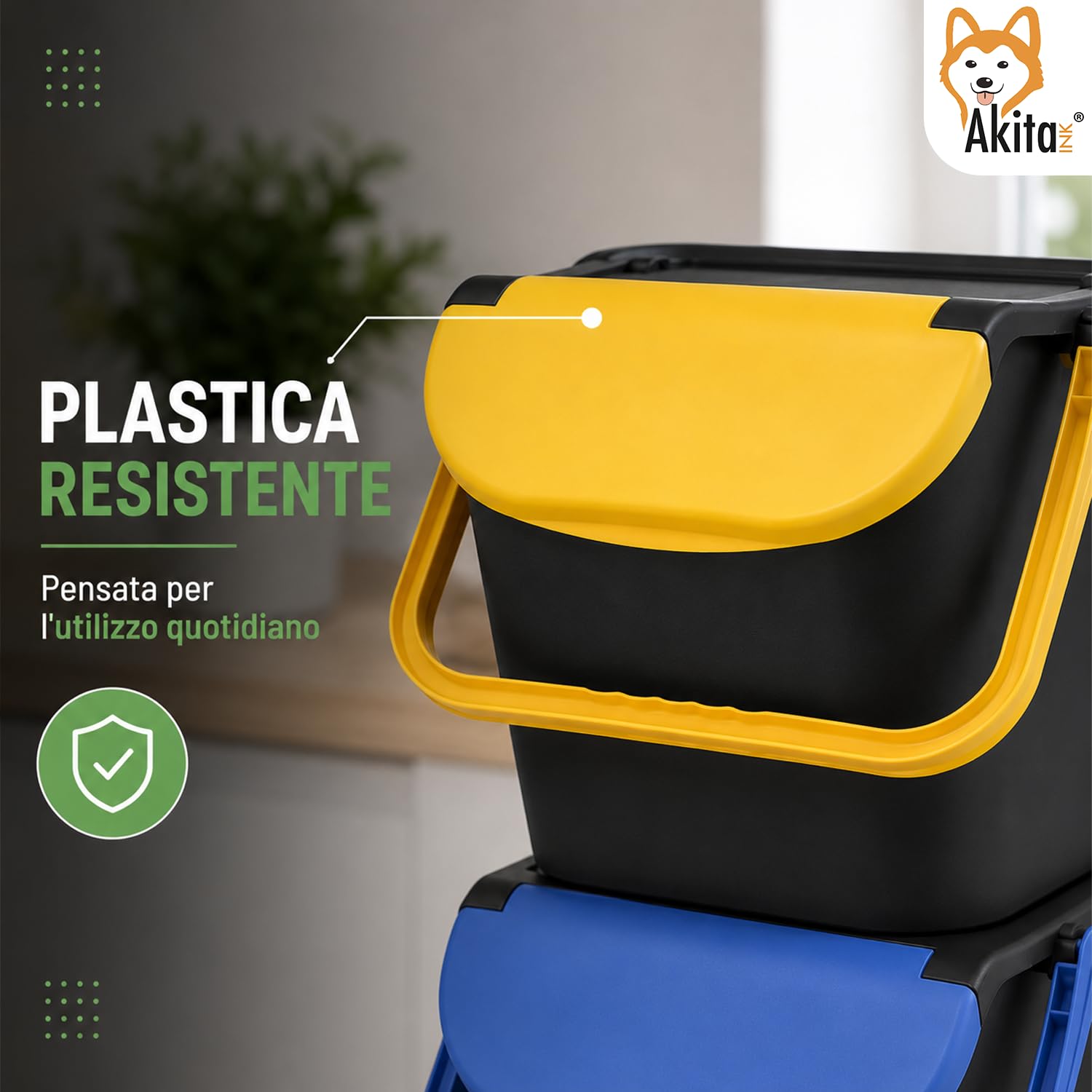 Akitaink Tower Bin pattumiere 30 litri set 3 pezzi impilabili