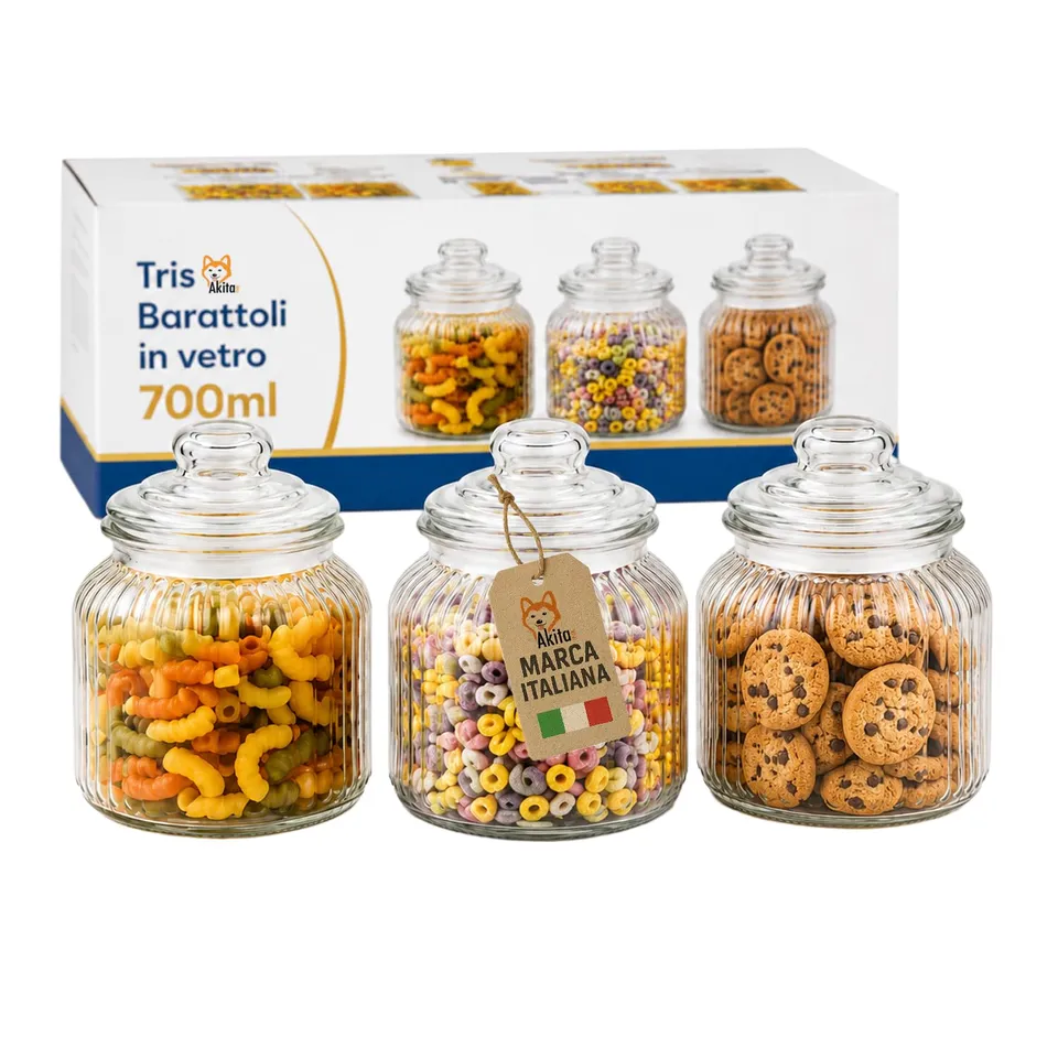 Akitaink barattoli vetro 700ml 3pz con tappo vetro