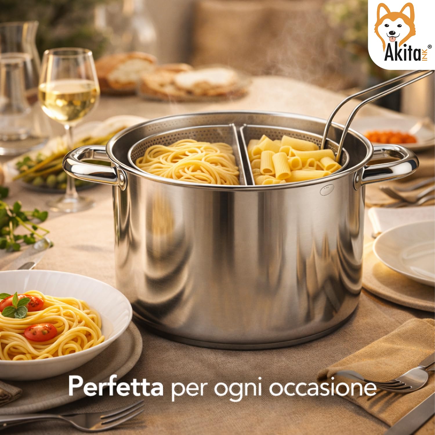Akitaink bollipasta 20 cm acciaio inox 2 cestelli induzione