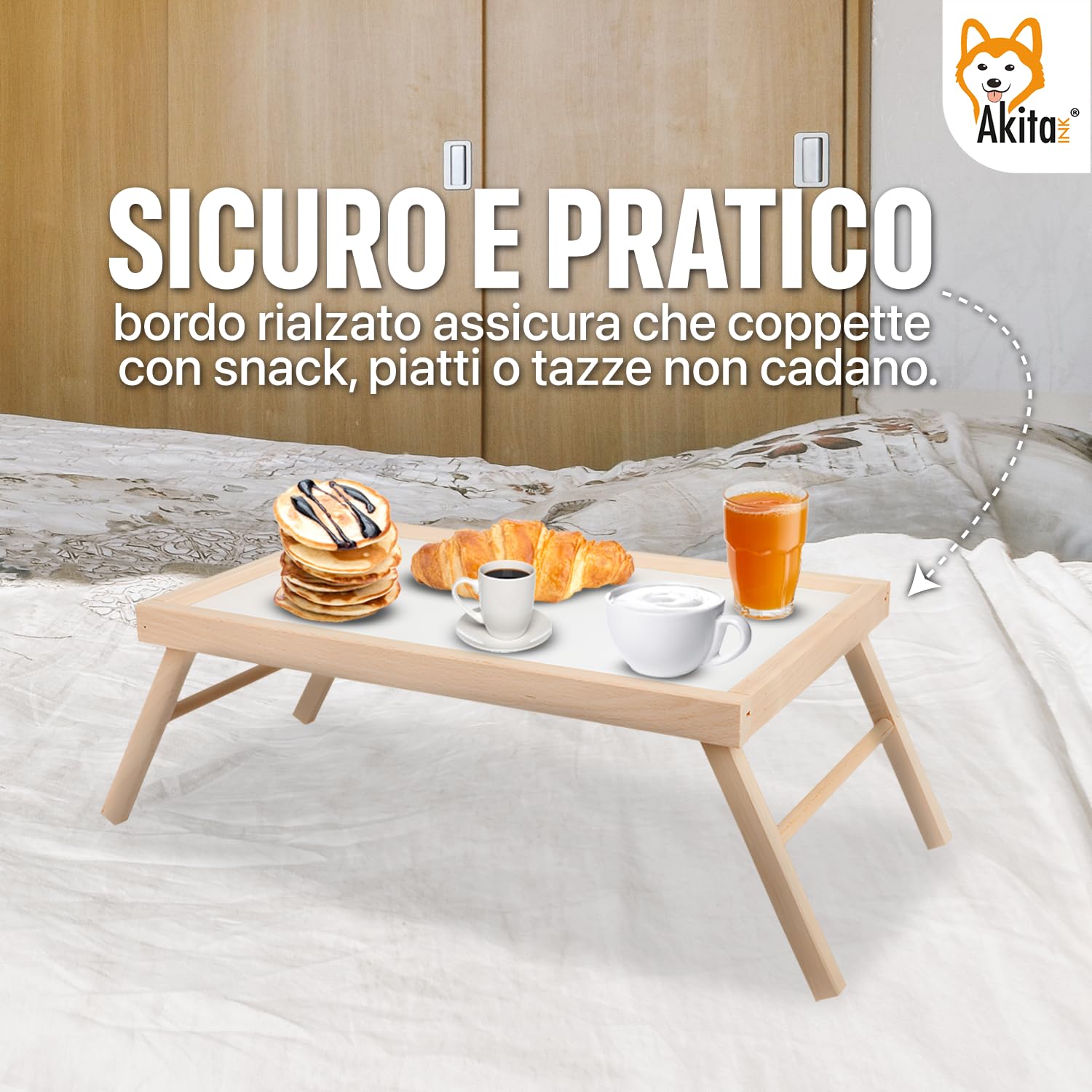 Akitaink vassoio colazione letto pieghevole faggio 50x33 cm