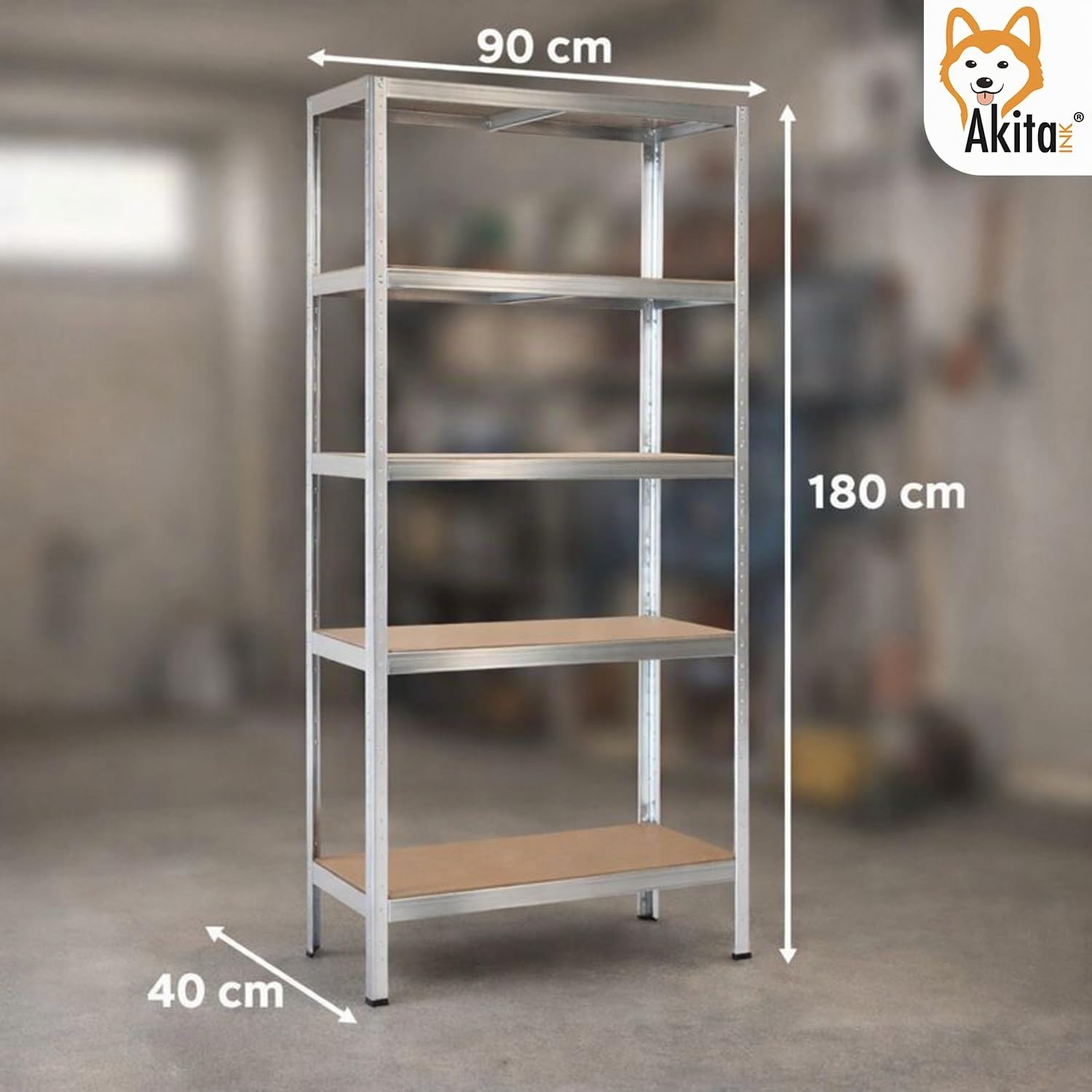 Akitaink Scaffale Metallo 180x90x40 cm 5 Ripiani 1 Pezzo