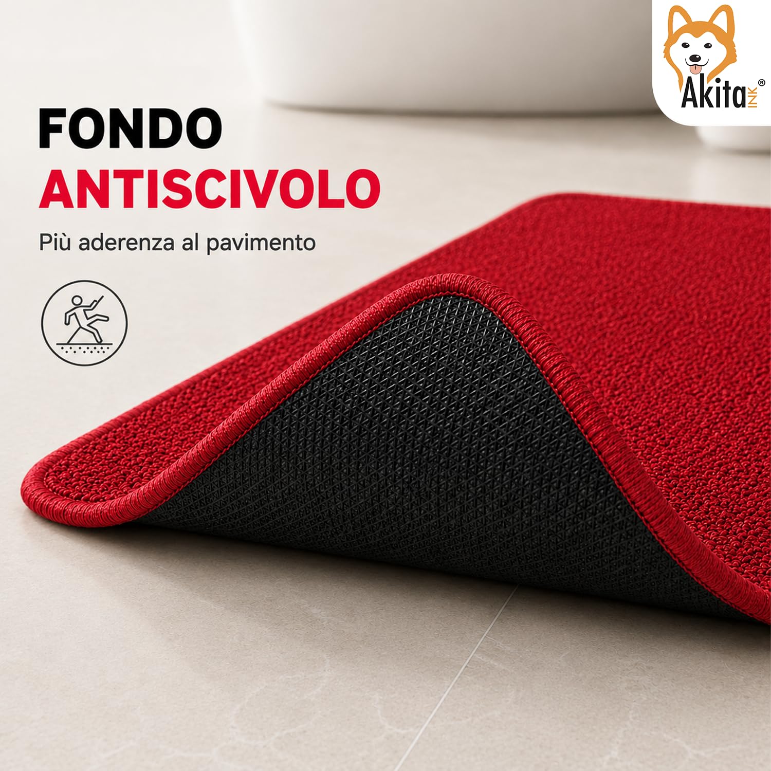 Akitaink Step tappeto bagno 50x80 cm rosso antiscivolo