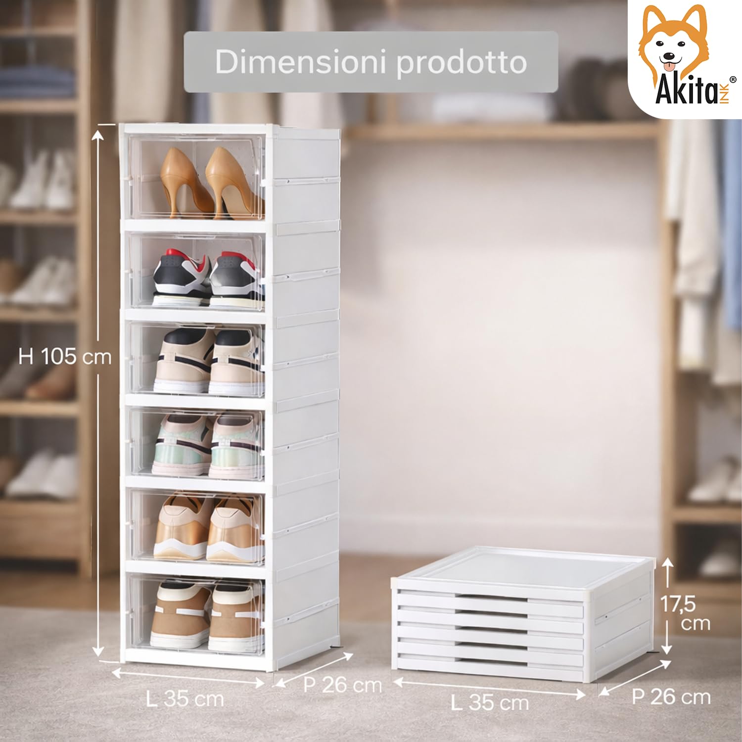 Akitaink Scarpiera Pieghevole 6 Box Salvaspazio