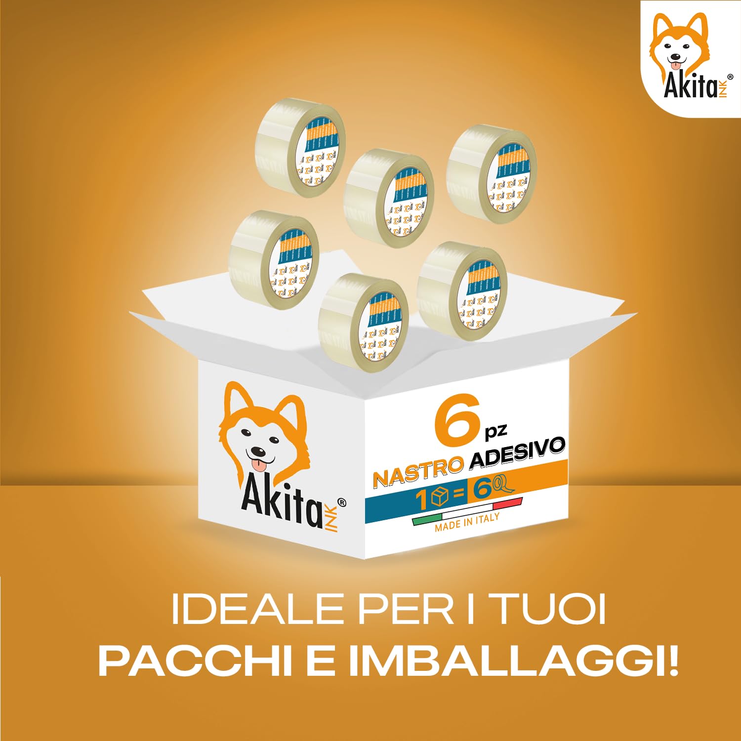 Akitaink Nastro adesivo trasparente imballaggio 6 rotoli 50mm x 66m