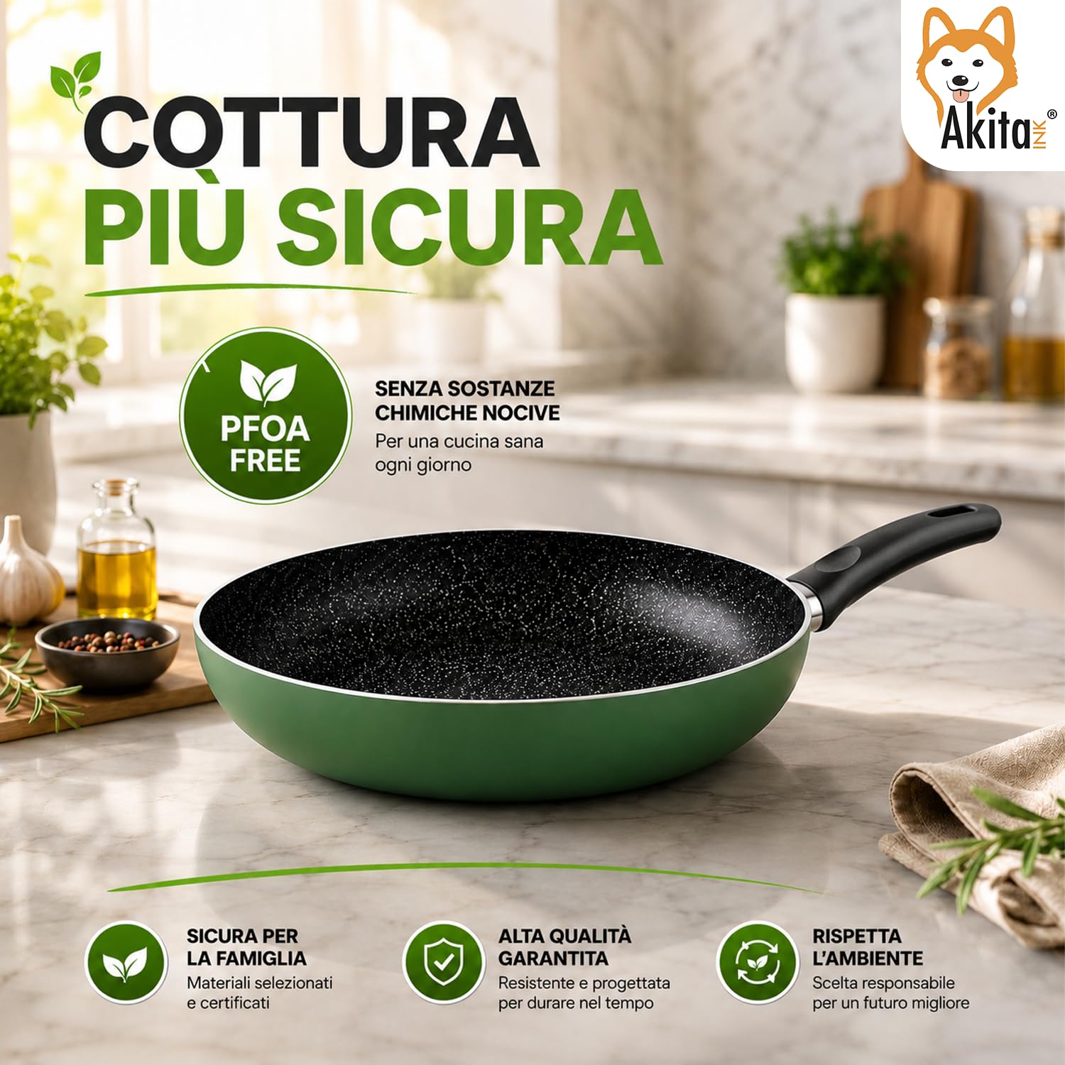 Akitaink Natura Set 3 Padelle Antiaderenti 20 24 28 cm Stone