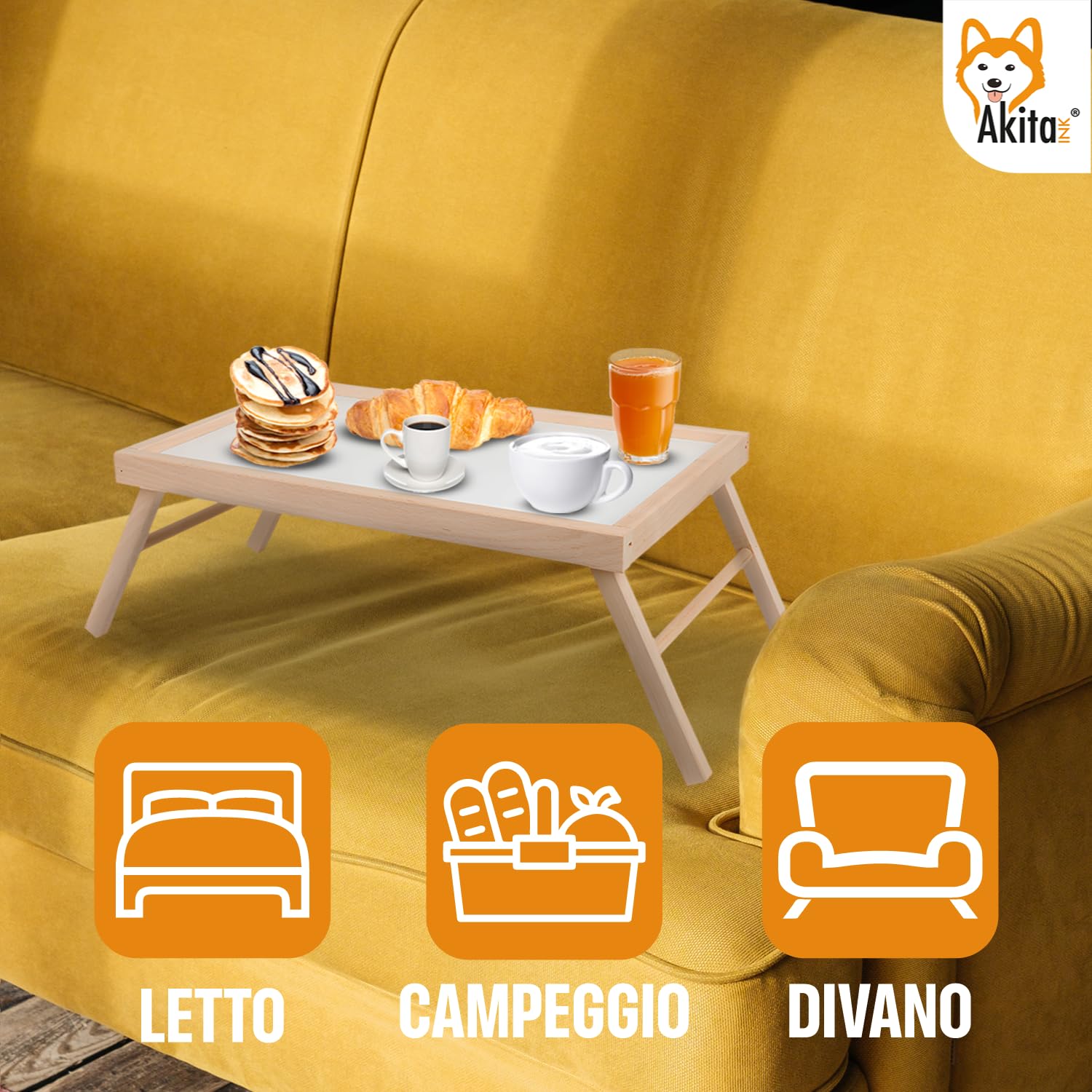 Akitaink vassoio colazione letto pieghevole faggio 50x33 cm