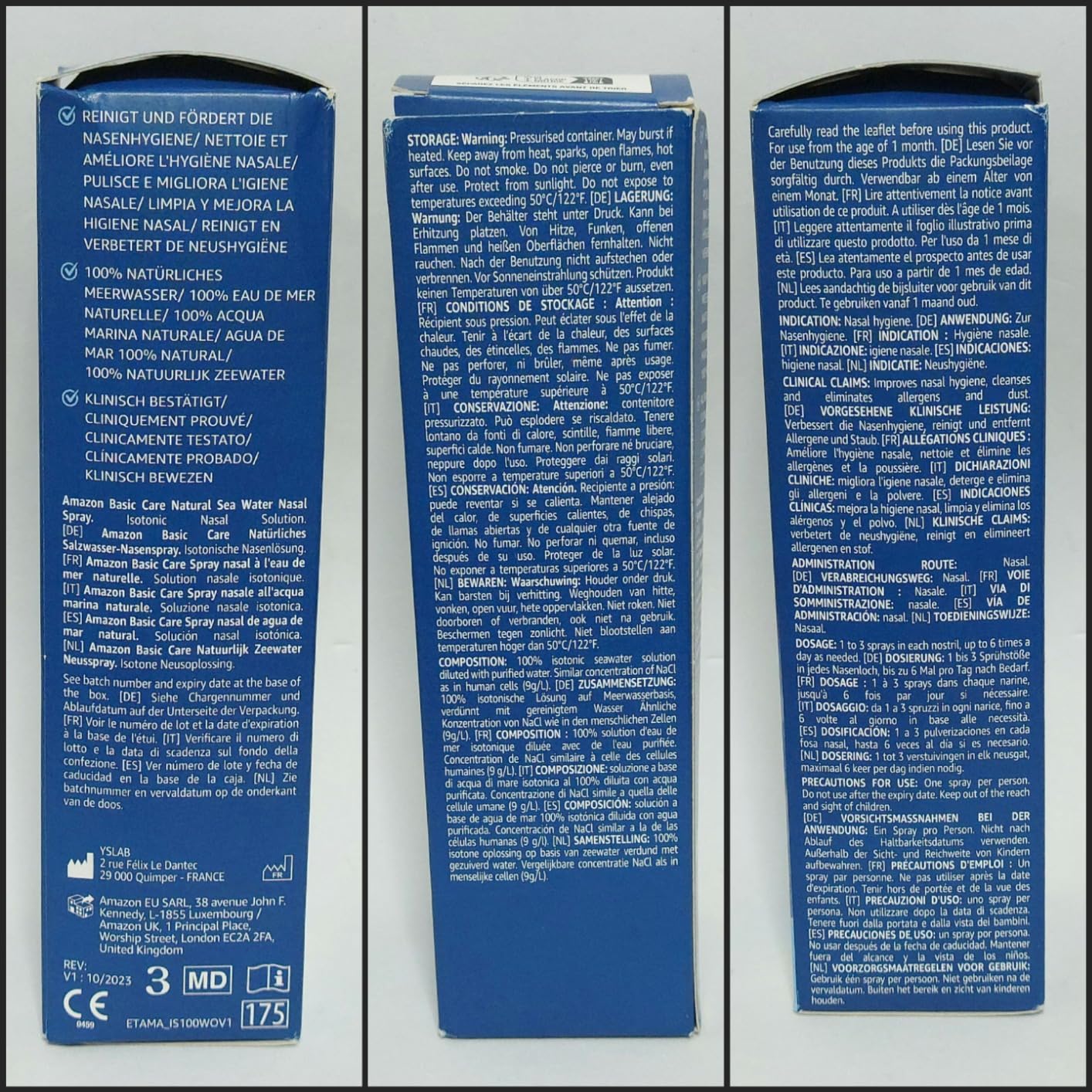Amazon Basic Care Spray Nasale Acqua di Mare 100 ml Isotonico