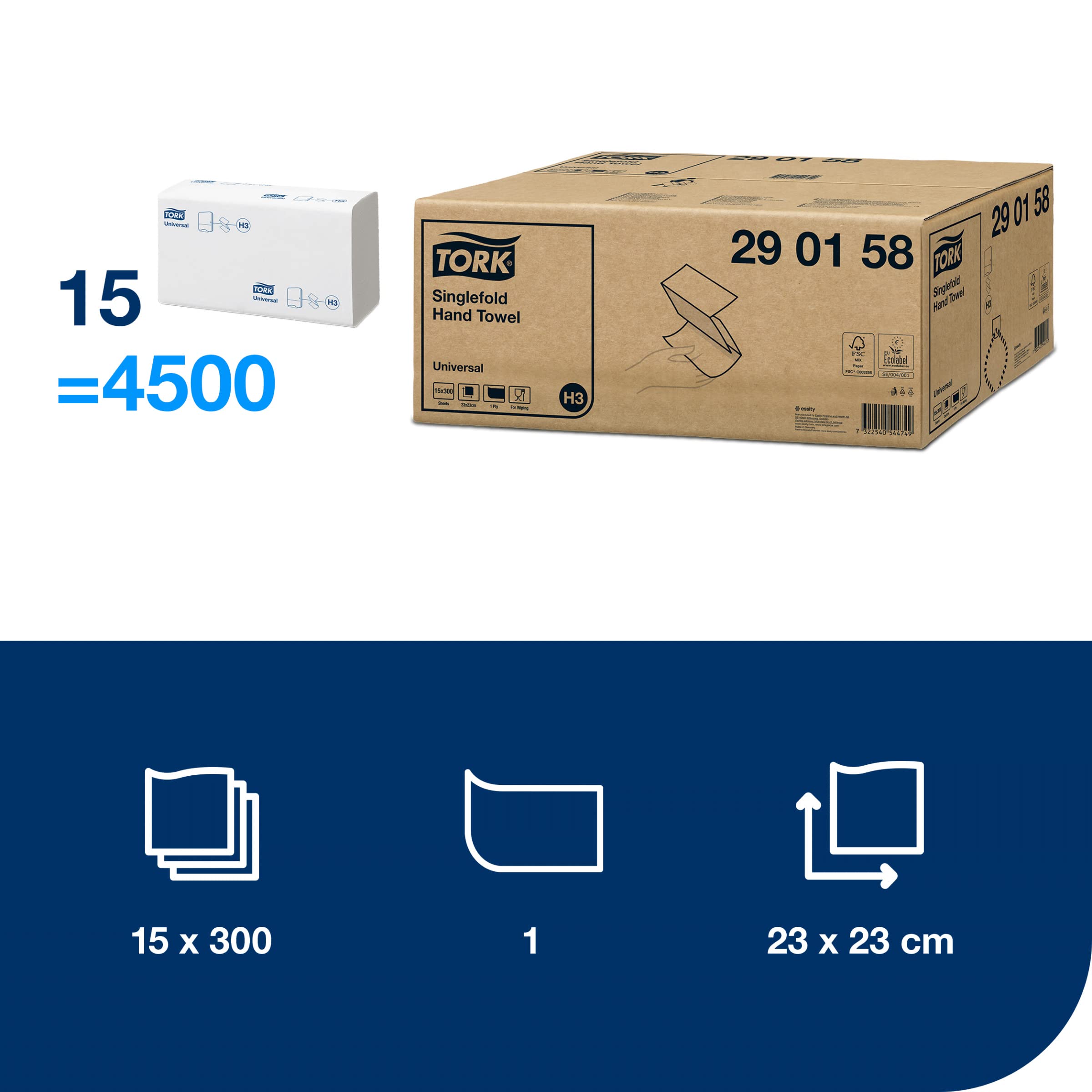 Tork Universal 290158 asciugamani piegati a V 4500 pezzi 1 velo