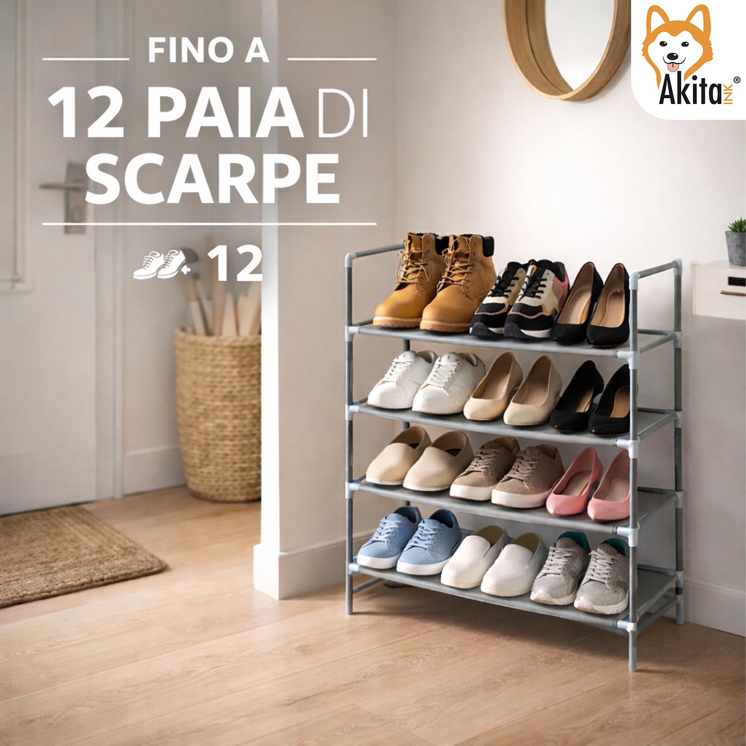 Akitaink Scarpiera Salvaspazio 4 Ripiani 58x28x72 cm