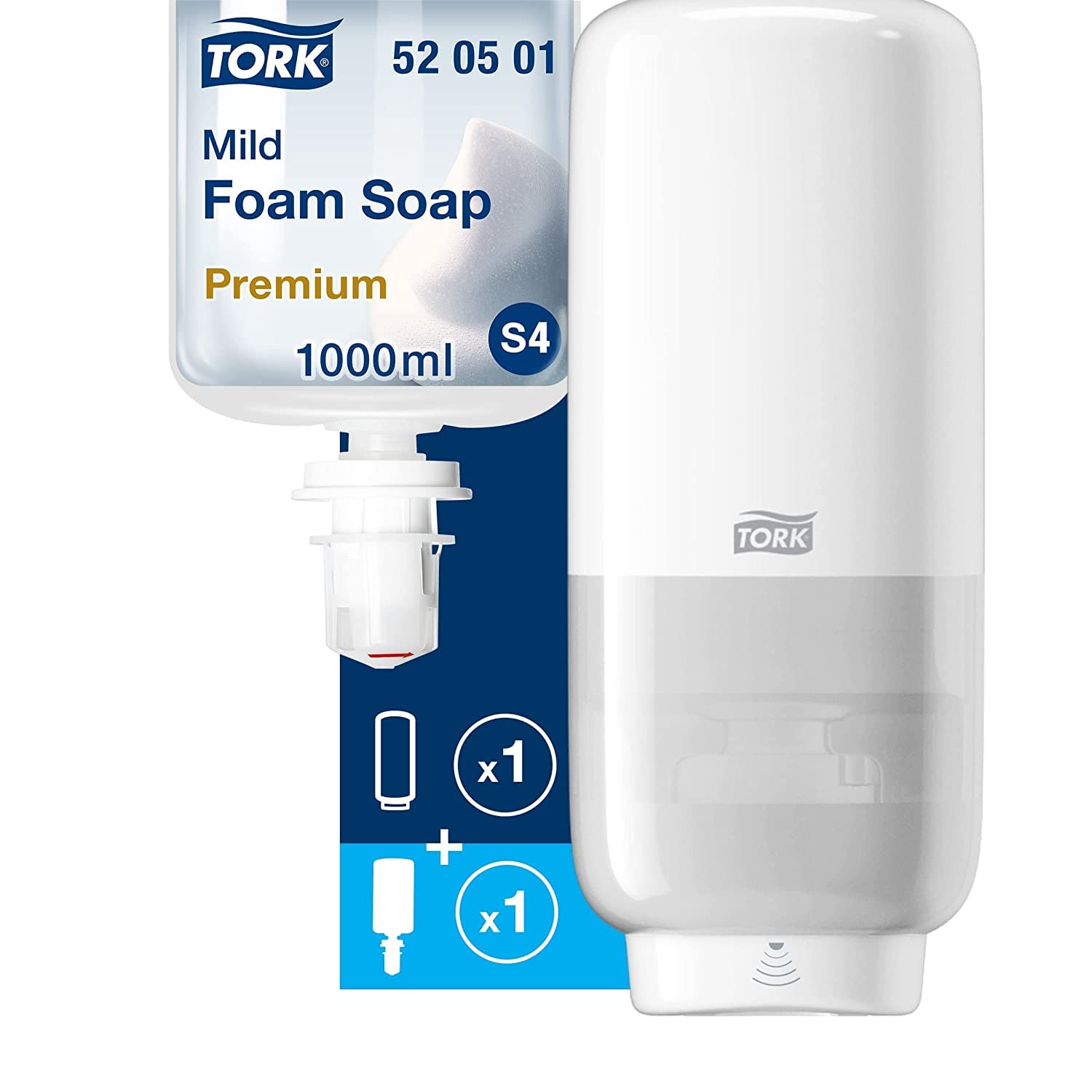 Tork S4 Dispenser Sapone Schiuma Bianco + Ricarica 1 L Delicato