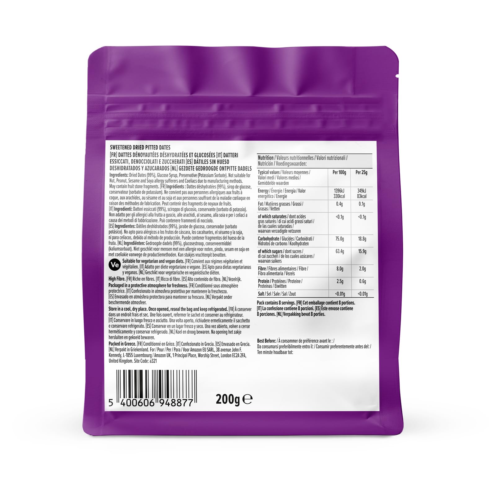 by Amazon Datteri Secchi Snocciolati 6x200 g