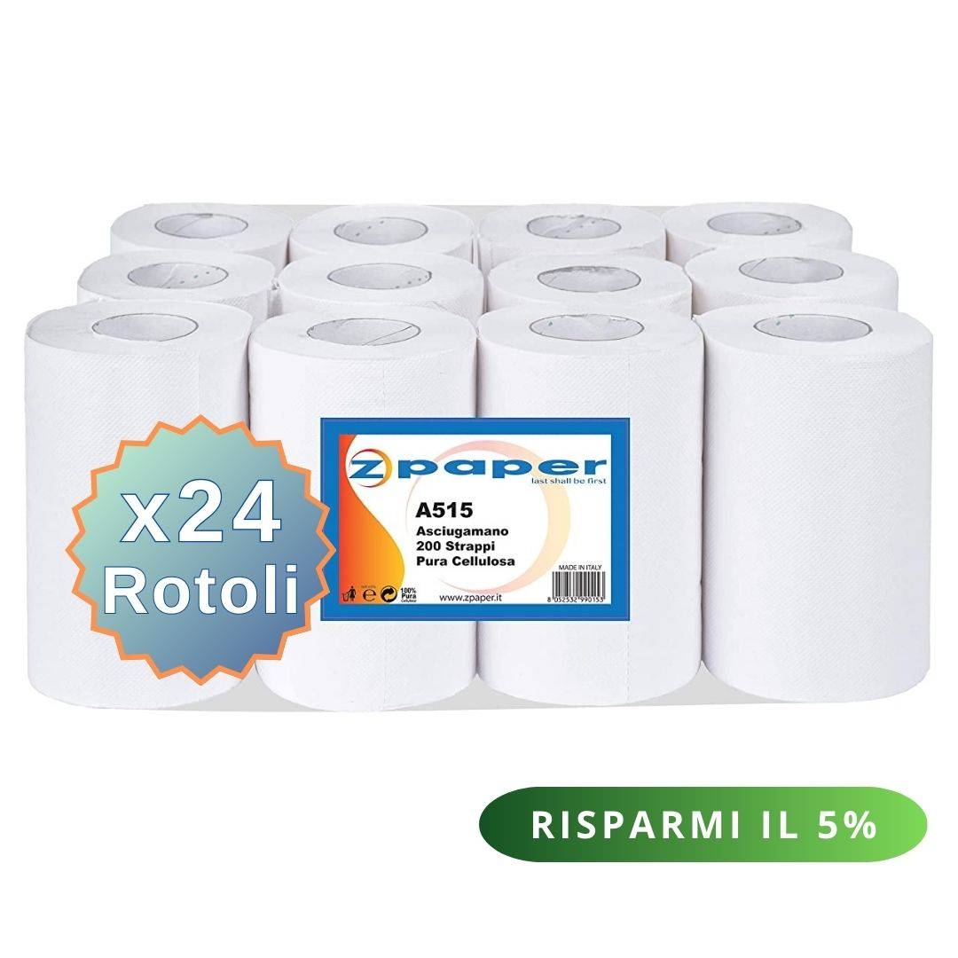 Zpaper A515 asciugamani 24 rotoli 2 veli pura cellulosa