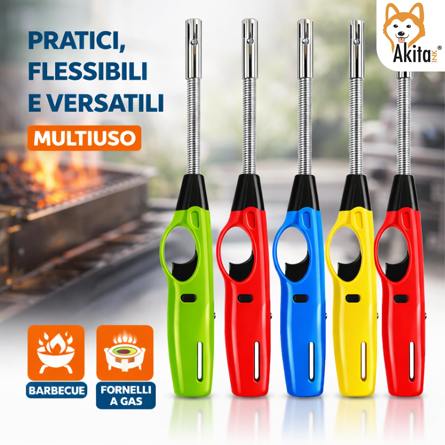 Akitaink Accendigas Lunghi Flessibili Set 5 pezzi Cucina