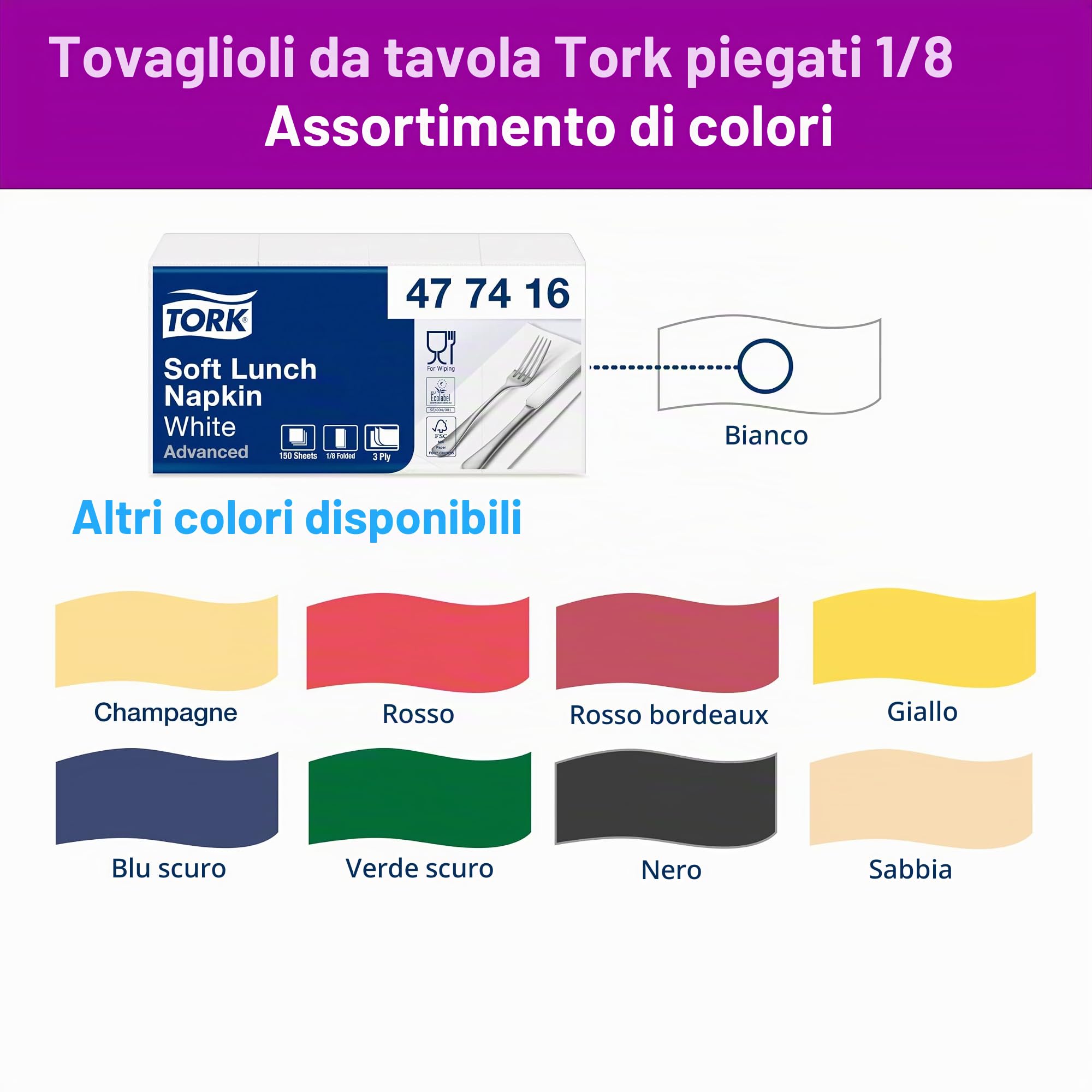 Tork 477416 Lunch Soft tovaglioli bianchi 1500 pezzi 3 veli