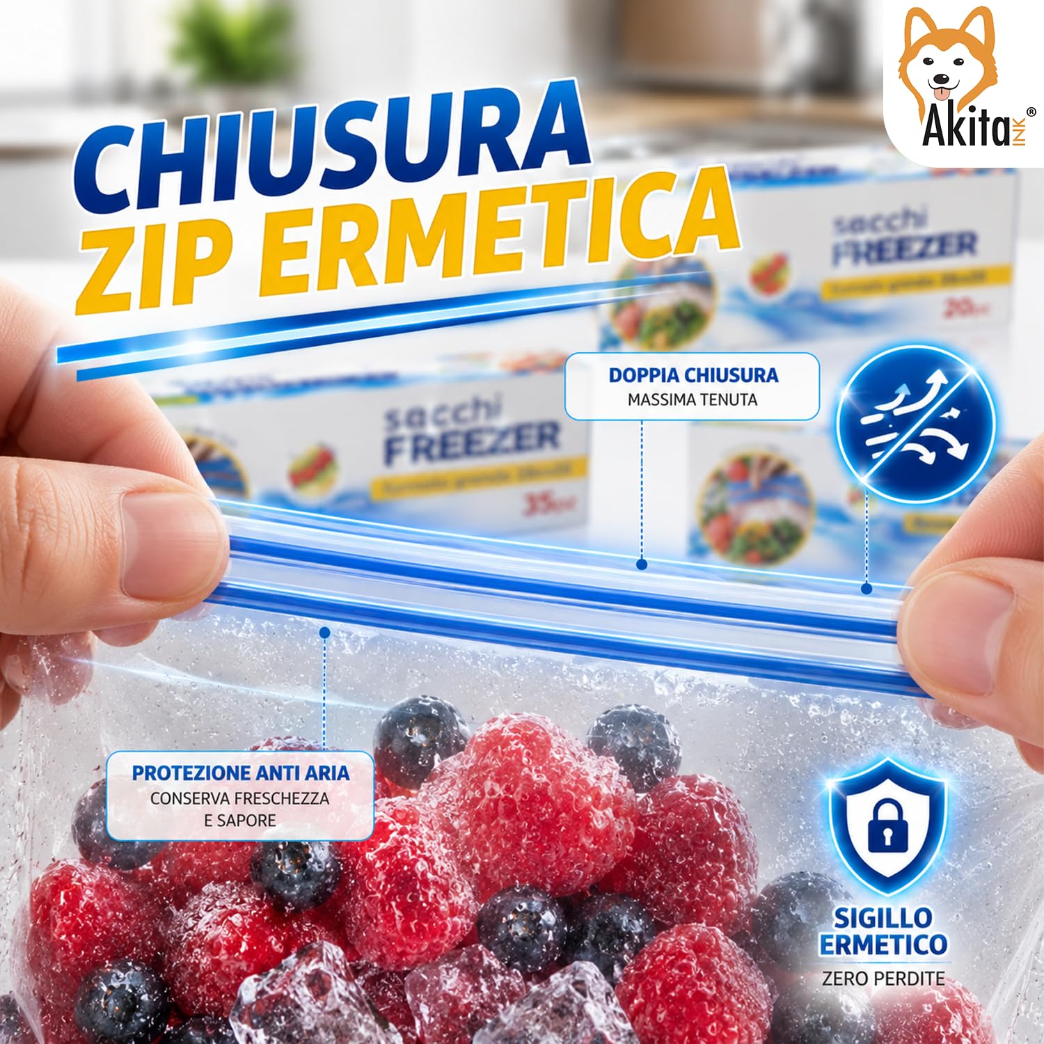 Akitaink sacchetti freezer zip 60 pezzi 3 misure