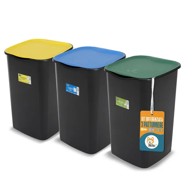 Akitaink AKIJAZZ3 set 3 pattumiere 50 L coperchi colorati