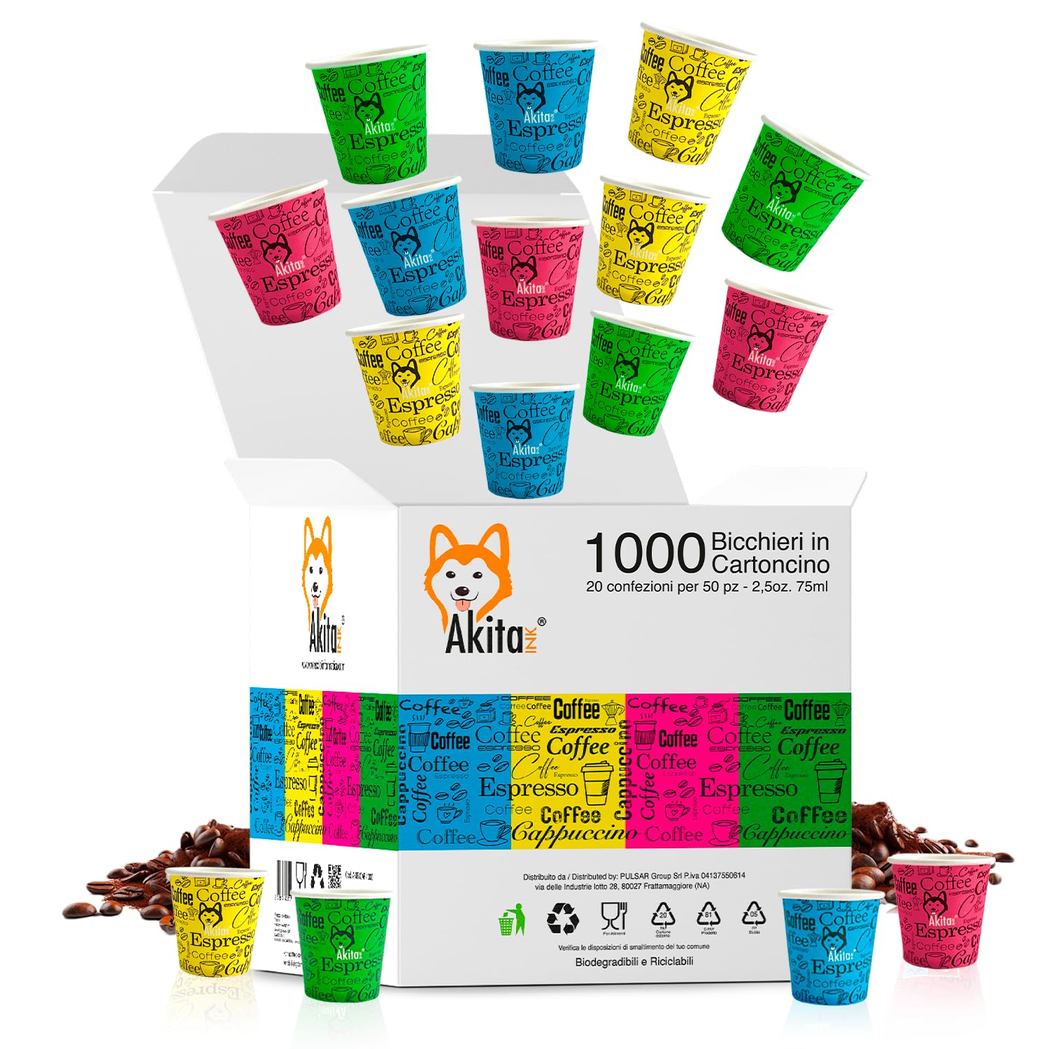 Akitaink bicchierini caffè carta 75 ml 1000 pezzi
