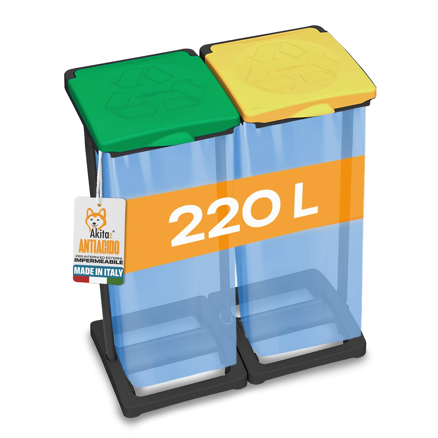Akitaink portasacchi 2 scomparti 220 L con portarotolo