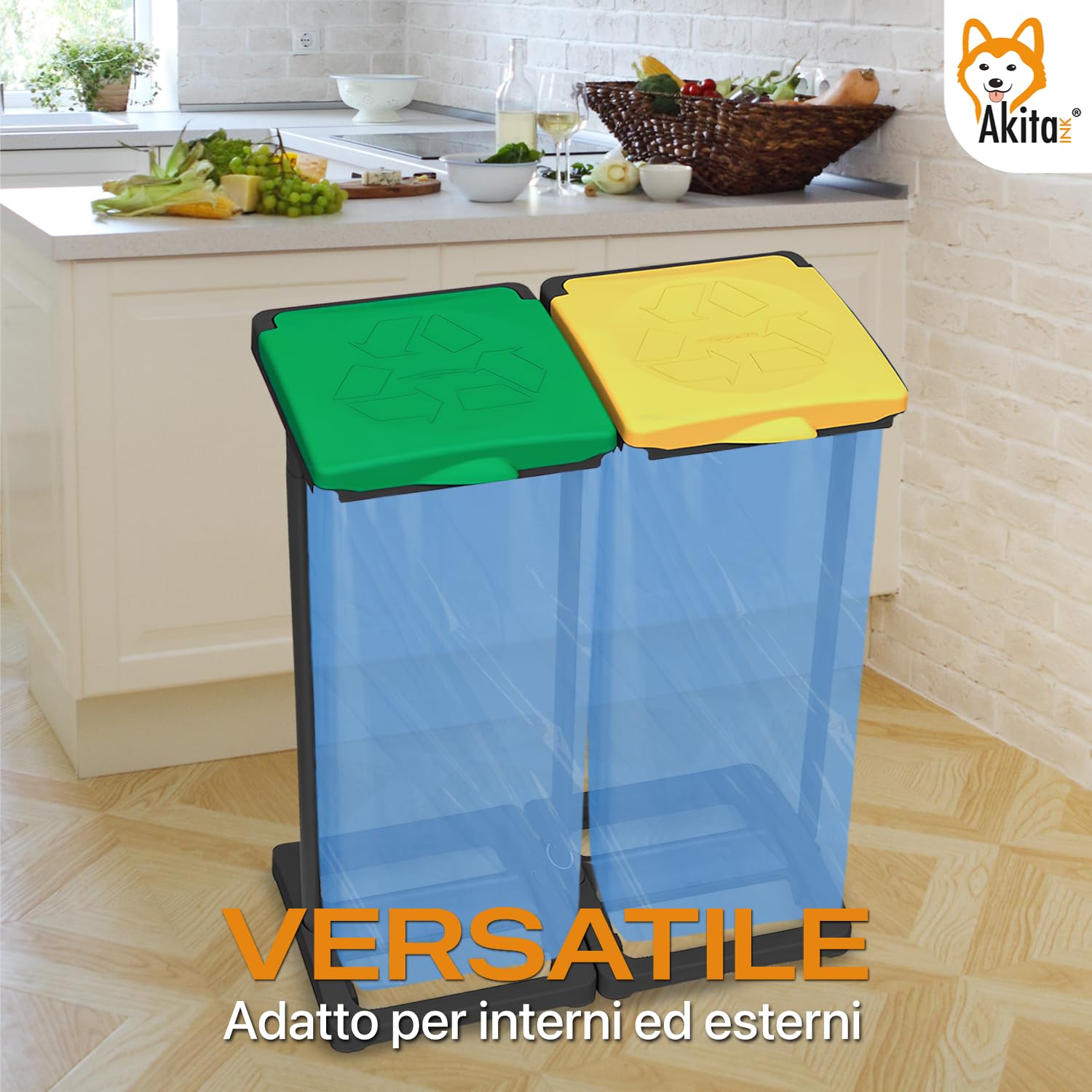 Akitaink portasacchi 2 scomparti 220 L con portarotolo