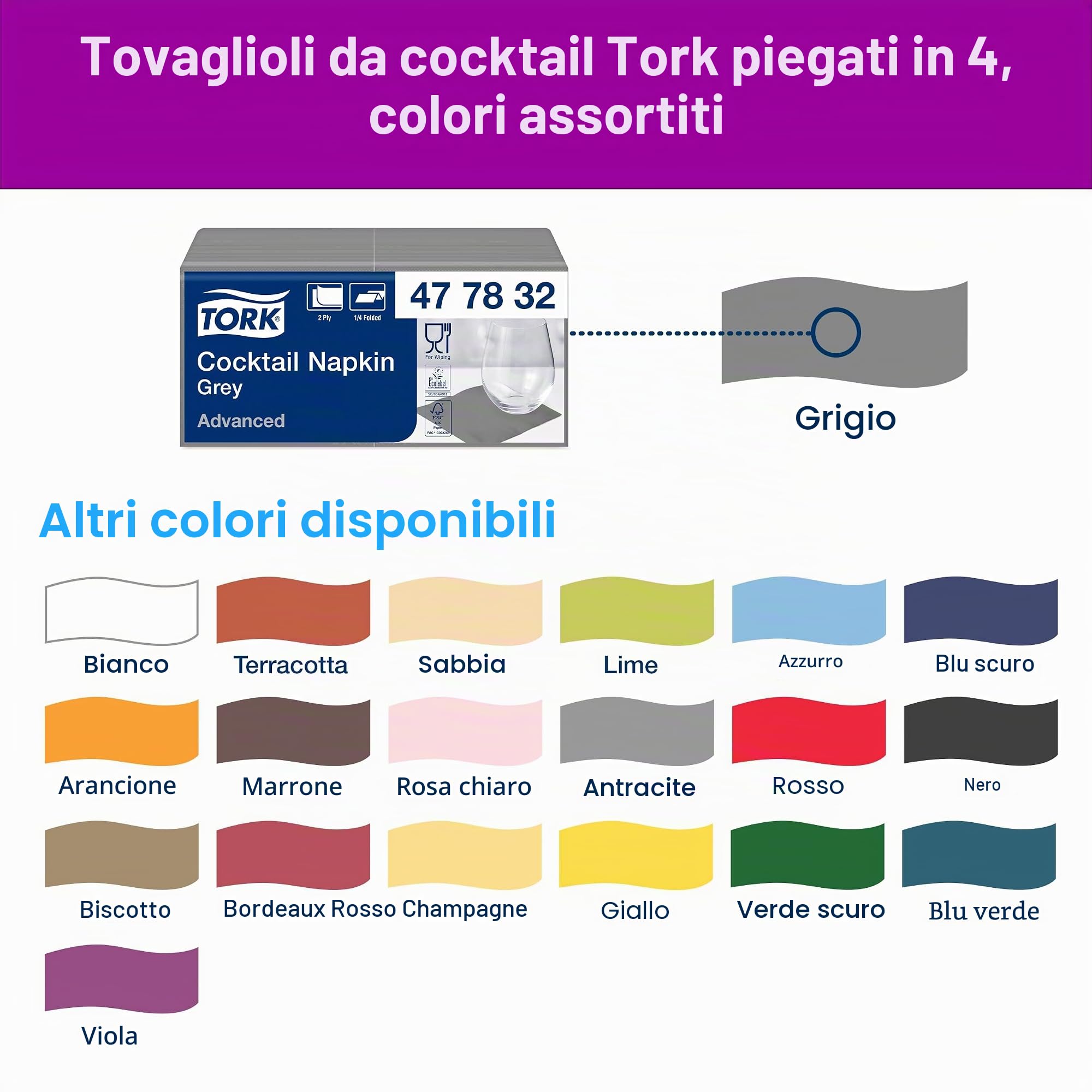 Tork Cocktail Advanced 477832 tovaglioli carta grigi 12x200 pz