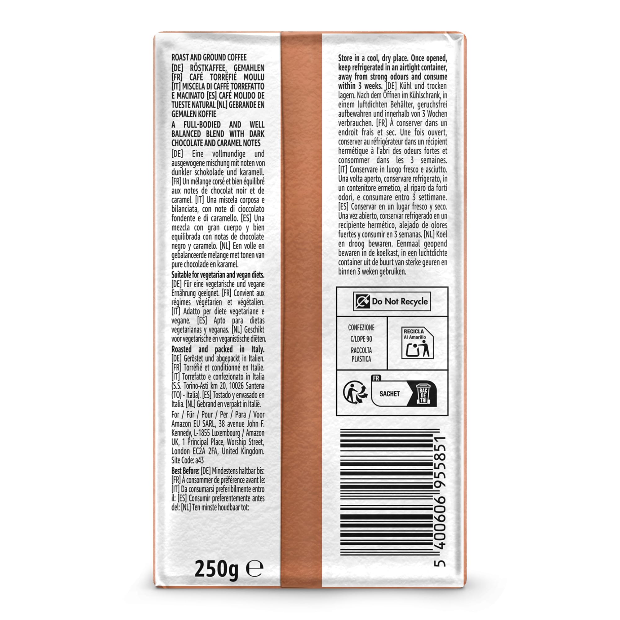 by Amazon Espresso Crema caffè macinato 4x250g tostatura chiara