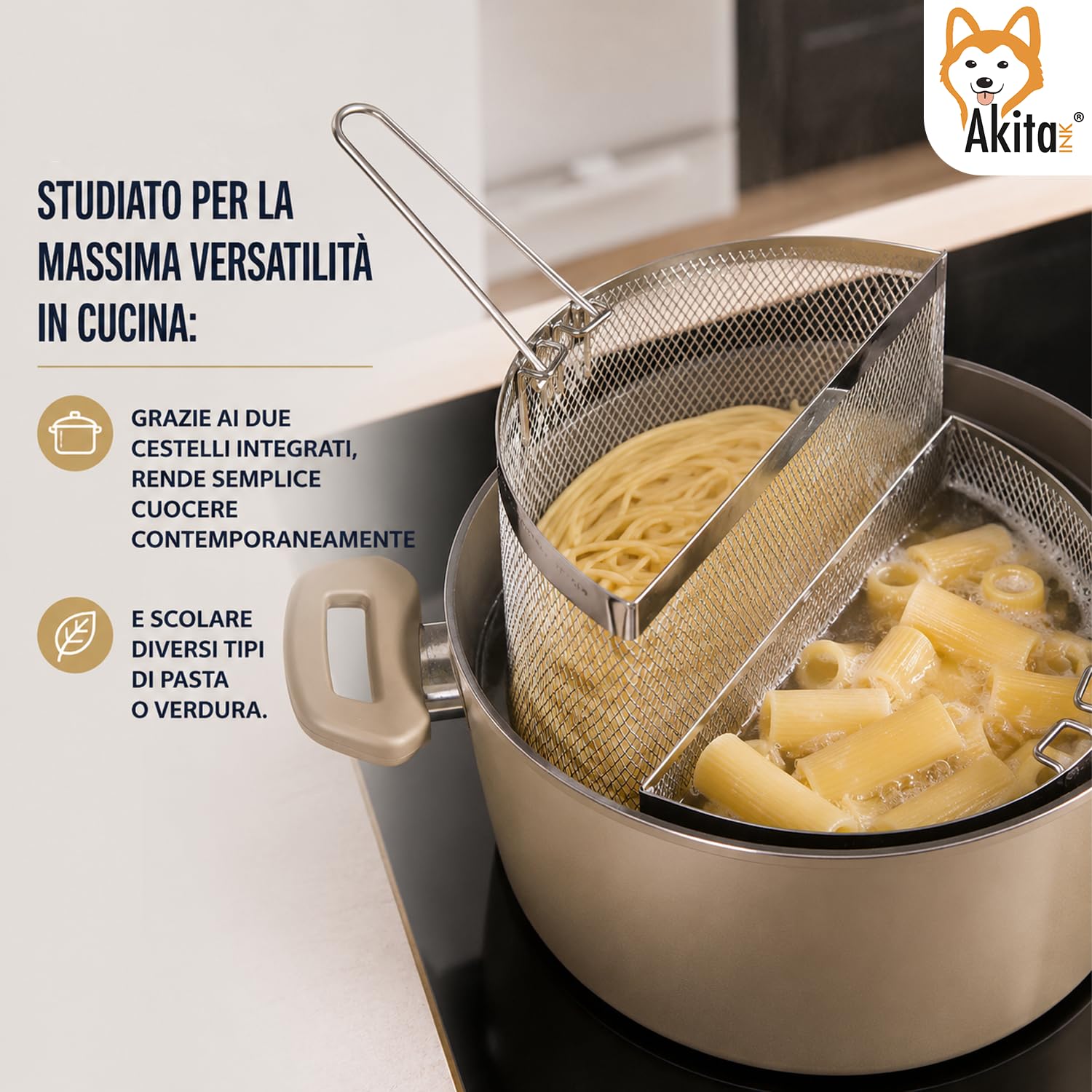 Akitaink cestelli cuocipasta inox 18 cm set 2 pezzi divisori