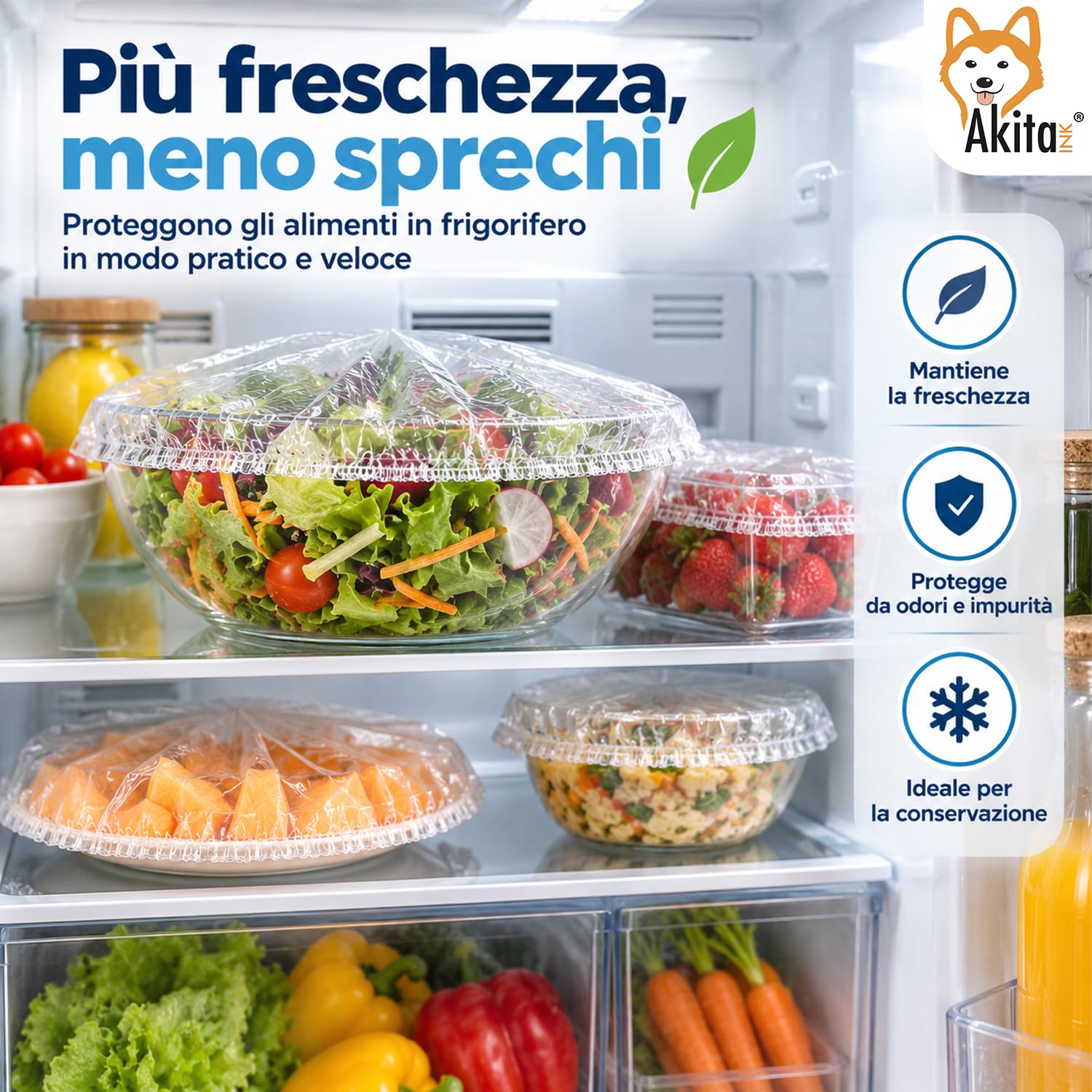 Akitaink Cuffie Copri Alimenti Trasparenti 100 Pezzi Elastici