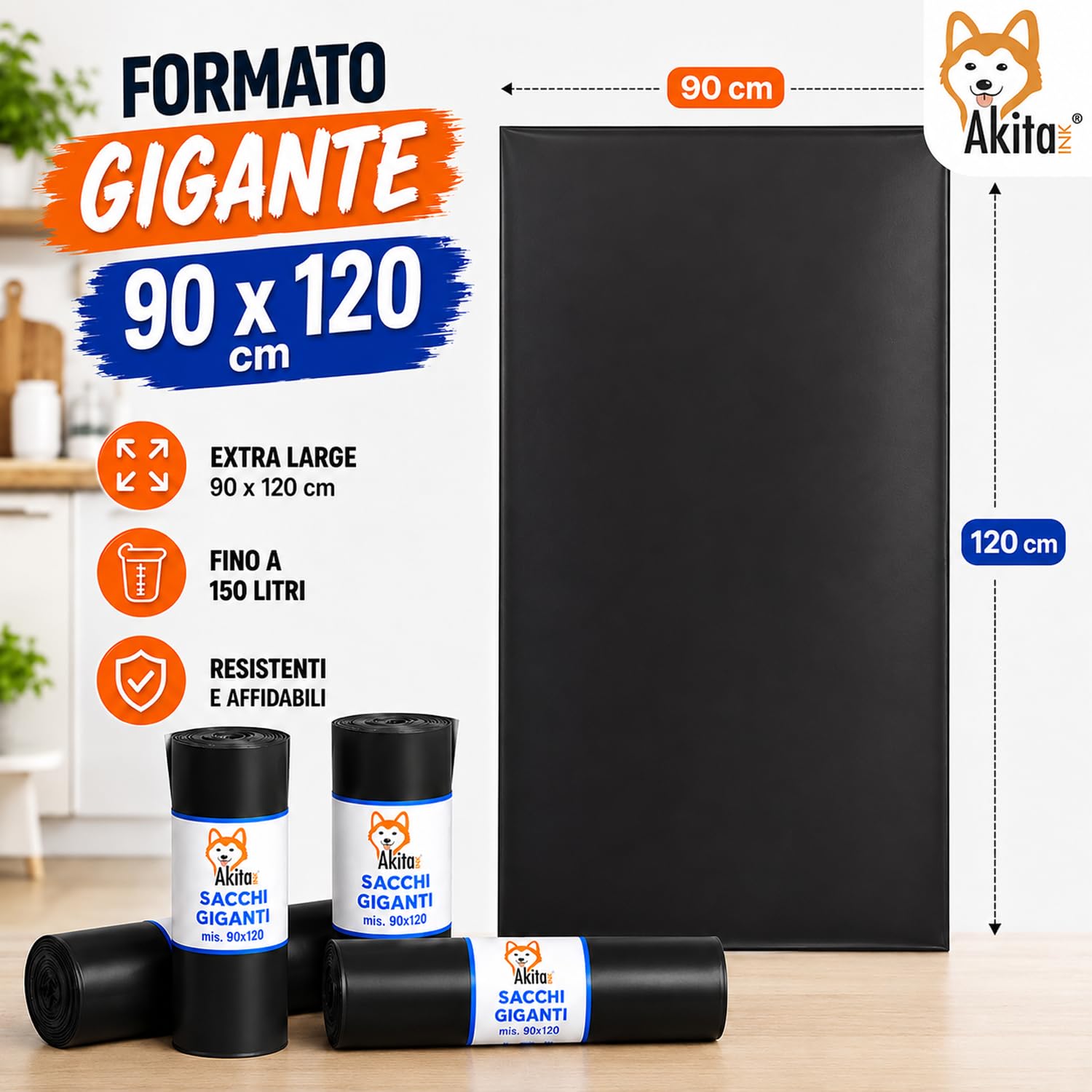 Akitaink Sacchi Neri 90x120 150 Litri 40 Pz Resistenti