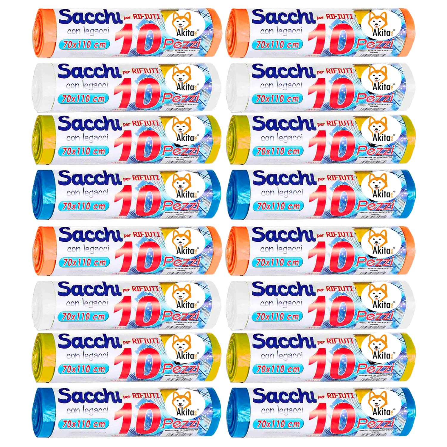 Akitaink sacchi spazzatura 70x110 cm 110 L 160 pz 4 colori