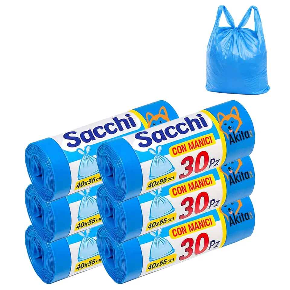 Akitaink sacchi spazzatura 40x55 cm blu 180 pezzi con manici