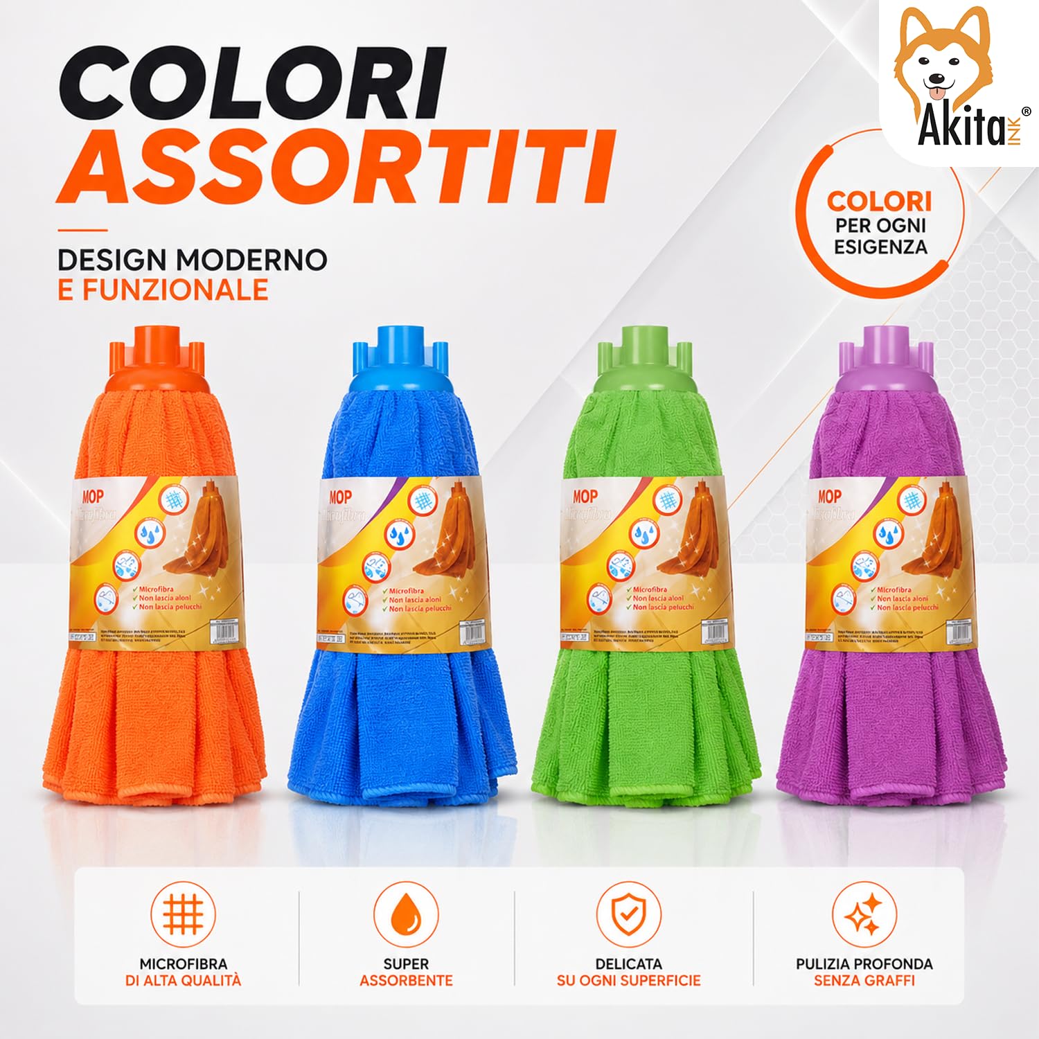 Akitaink Mop Gonnellina 150 g Set 3 Pezzi Colorati