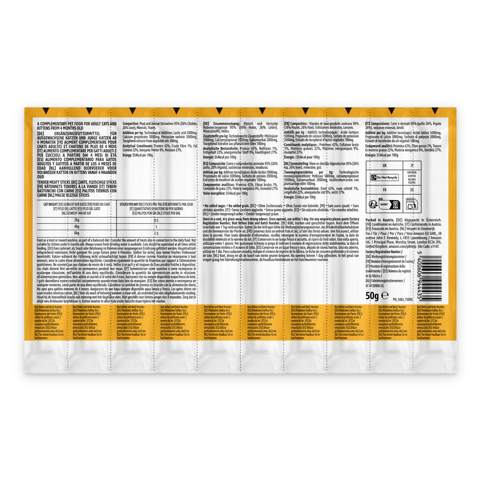 by Amazon Bastoncini Gatti pollo fegato snack 50 g senza cereali