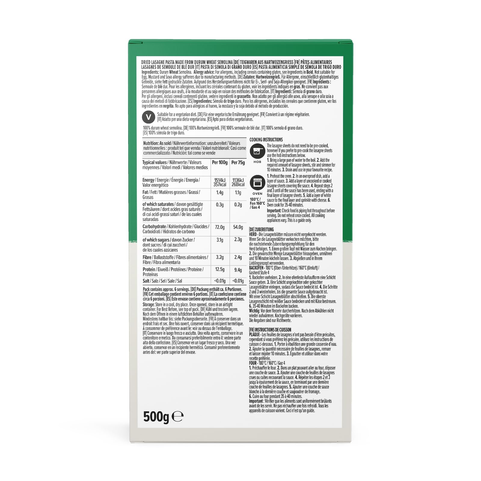 by Amazon lasagne pasta semola 500 g vegetariana