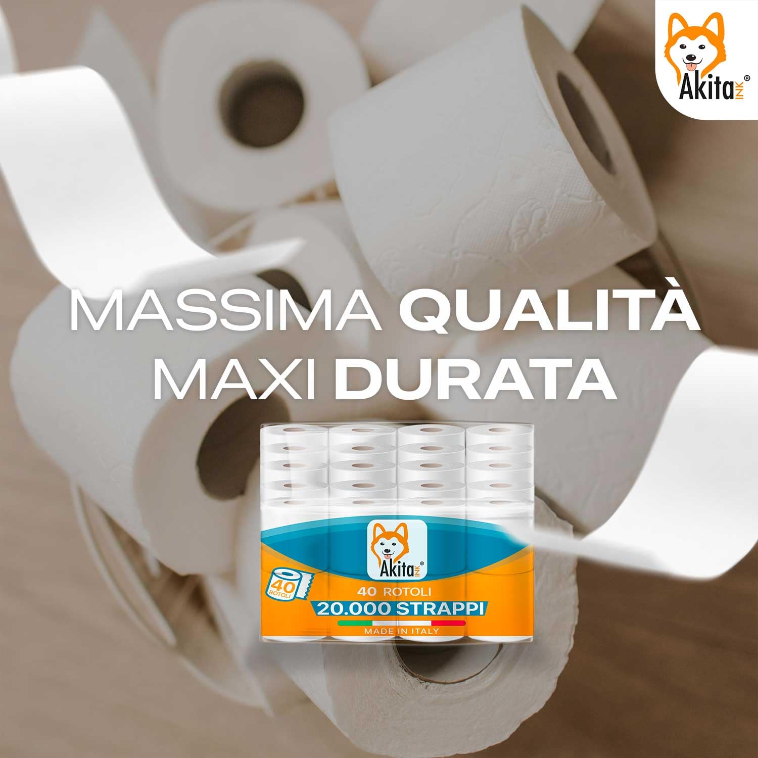 Akitaink Carta Igienica 2 Veli 20 Rotoli Pura Cellulosa