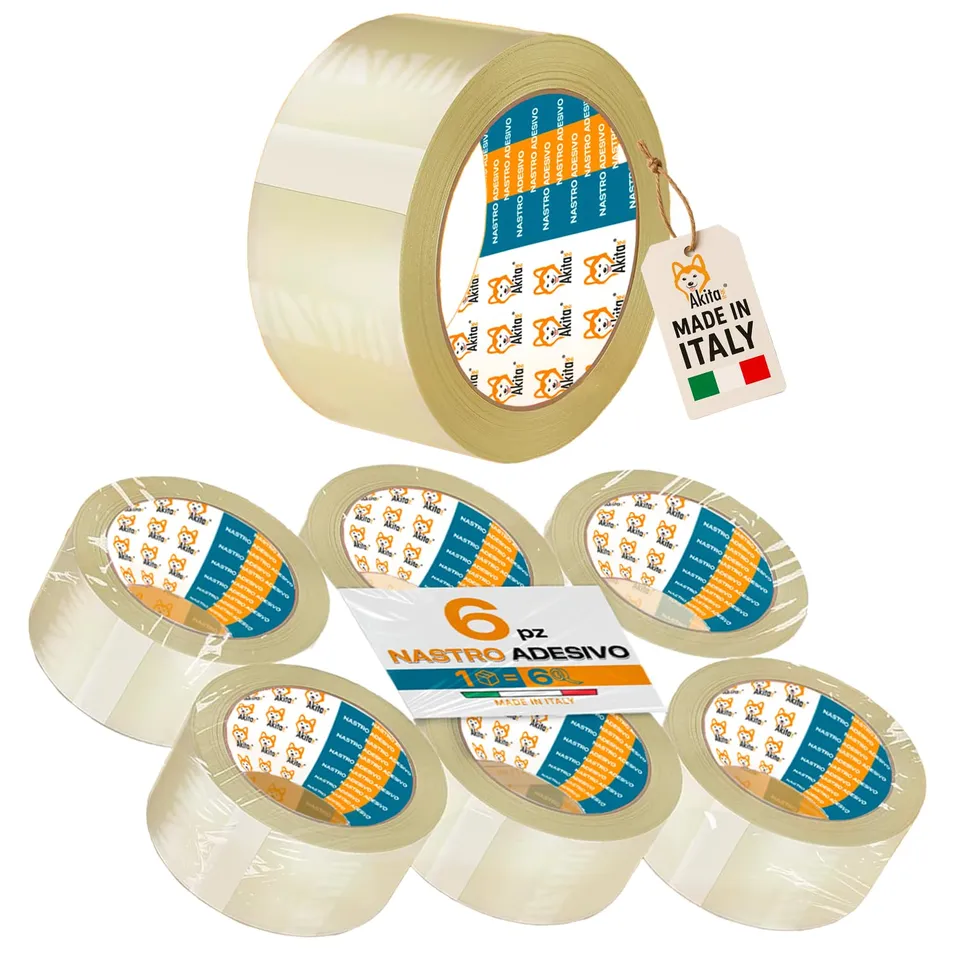 Akitaink Nastro adesivo trasparente imballaggio 6 rotoli 50mm x 66m
