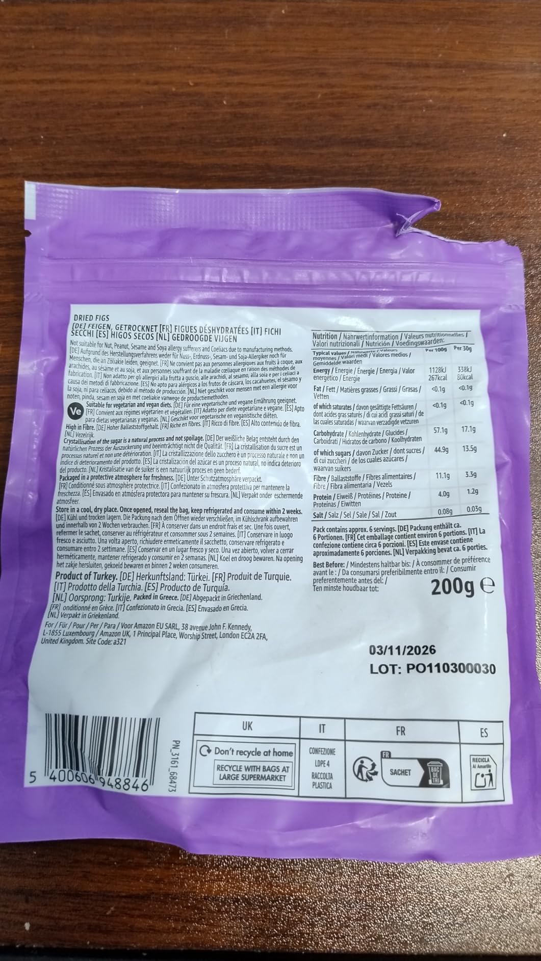 by Amazon fichi secchi snack vegano 200 g confezione da 6